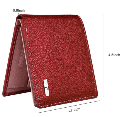 NEW RED/PINK BI-FOLD LEATHER MEN'S WALLET RFID PROTECTION GIFT ITEM