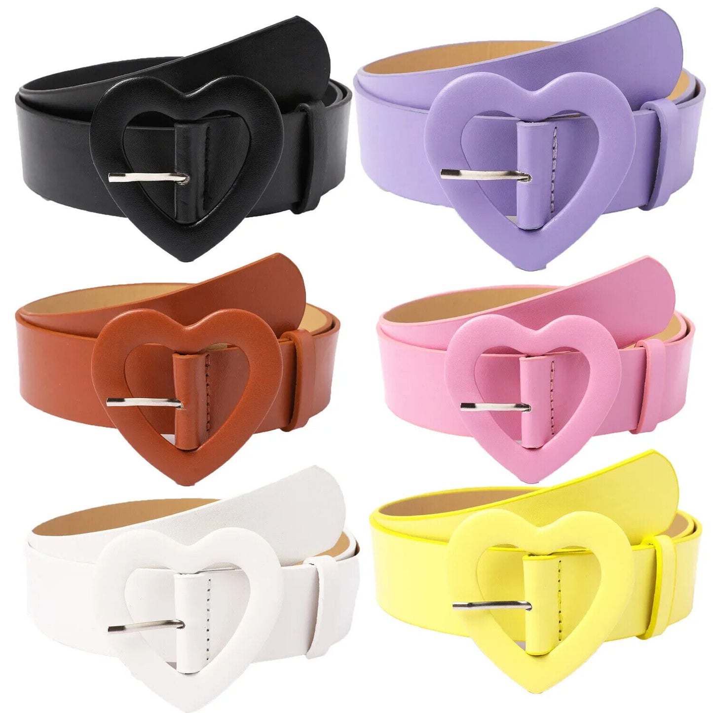 Women Belts Wide Leather Heart Buckle Button Decoration Skirt Fashion Waistbands