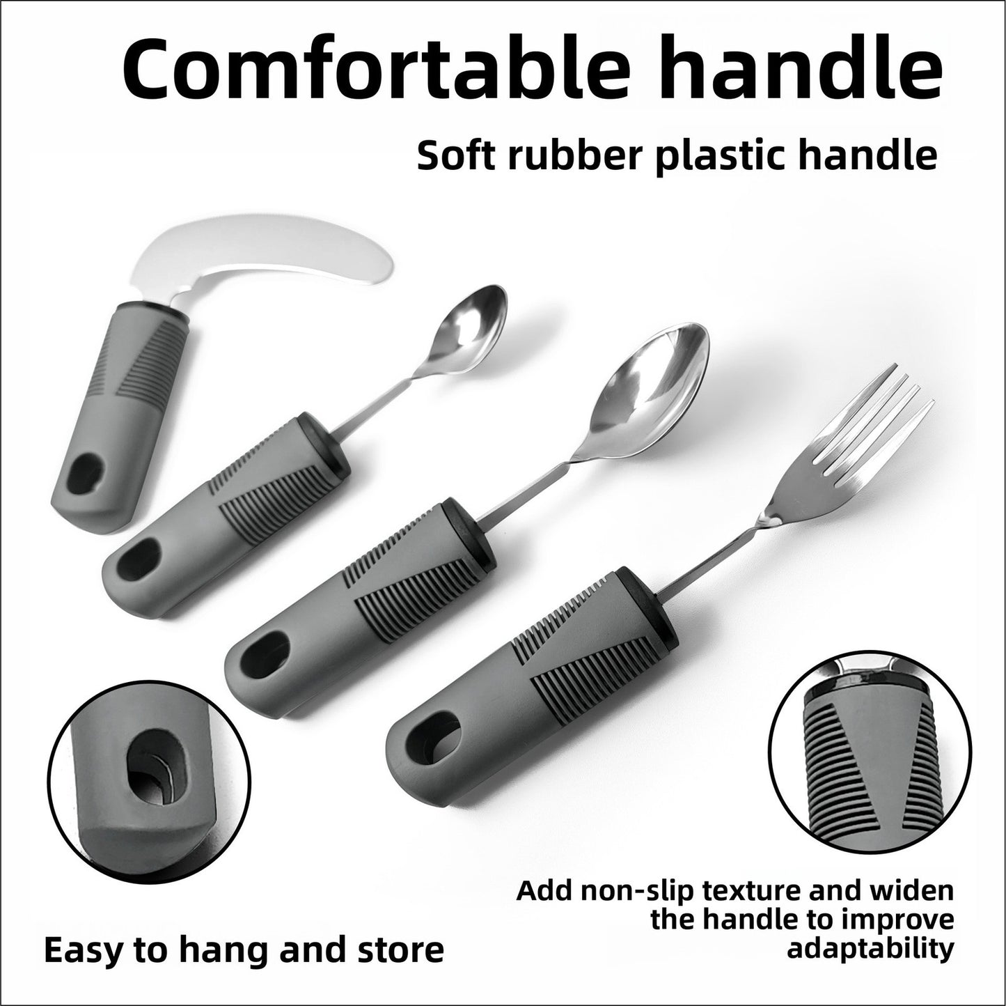 Adaptive Cutlery Set 4-Piece with Widened Non-Slip Handles for Hand Tremors