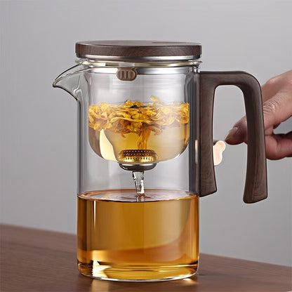 Boutique Tea Pot Matching Cup Glass Wood Handle Tea Tray Tea Water Separation