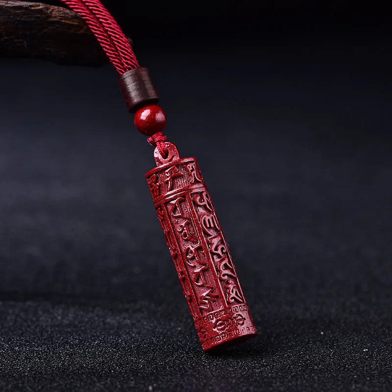 Natural Purple Cinnabar Buddhist Mantra Pendant Amulet Auspicious Necklace