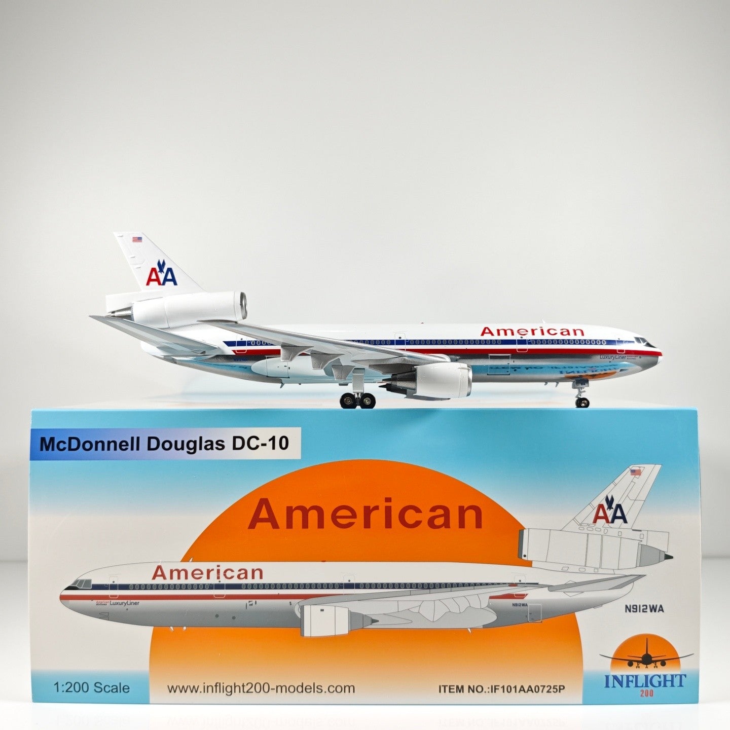 1:200 InFlight American DC-10 N912WA Airplane Diecast Plane Model
