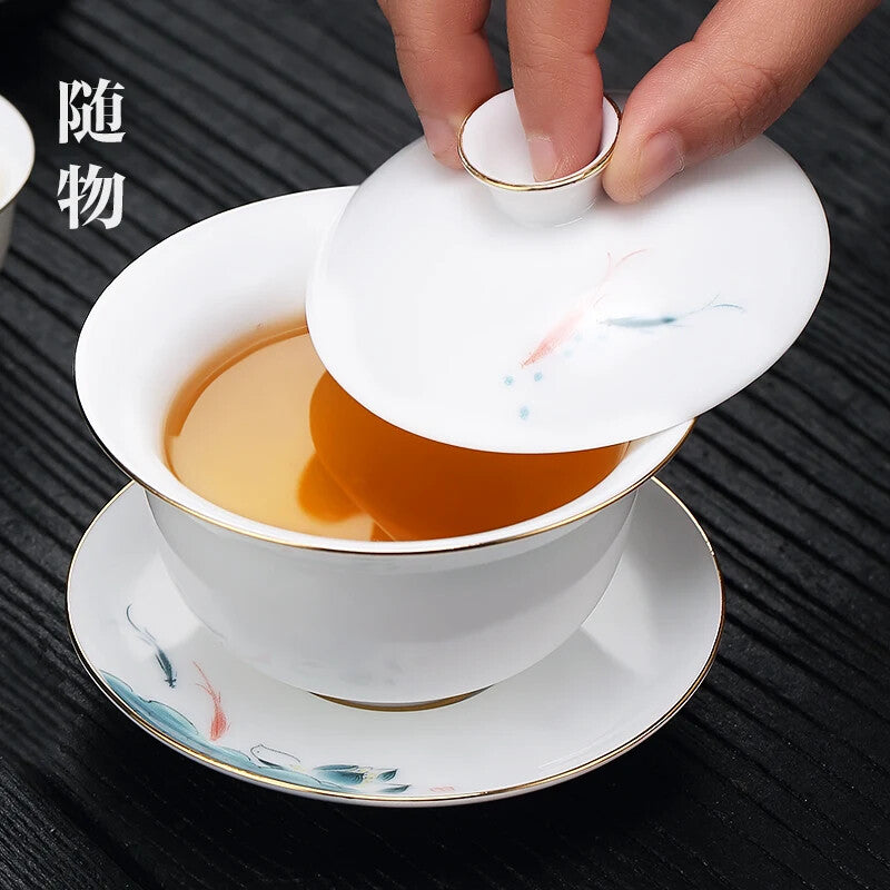 White Porcelain Three-color Gaide Town Tea Goat Fat Jade Bowl