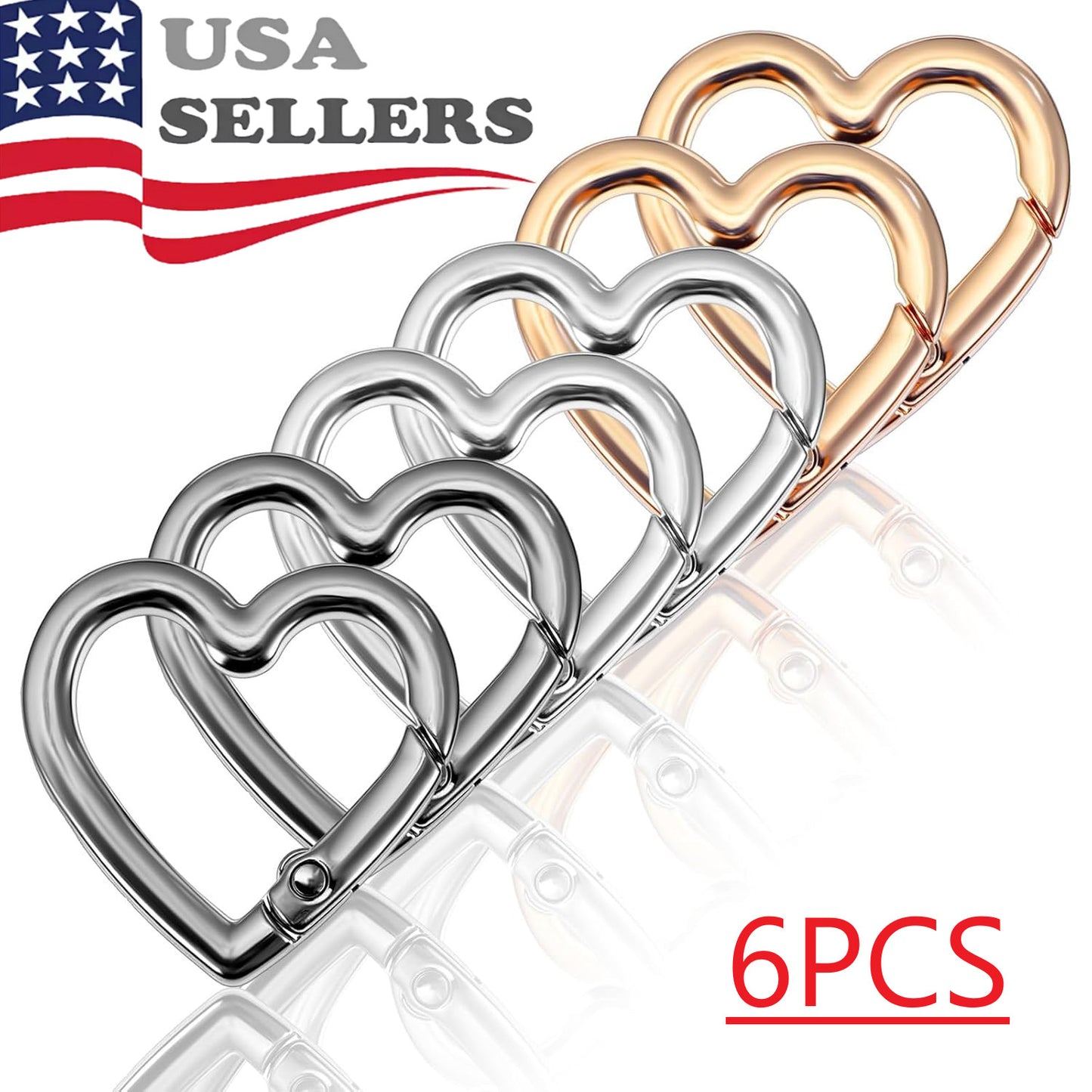 6-Pack Gold Heart Carabiner Clips, Cute Keychain Accessories for Backpacks & Hi
