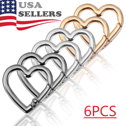 6-Pack Gold Heart Carabiner Clips, Cute Keychain Accessories for Backpacks & Hi