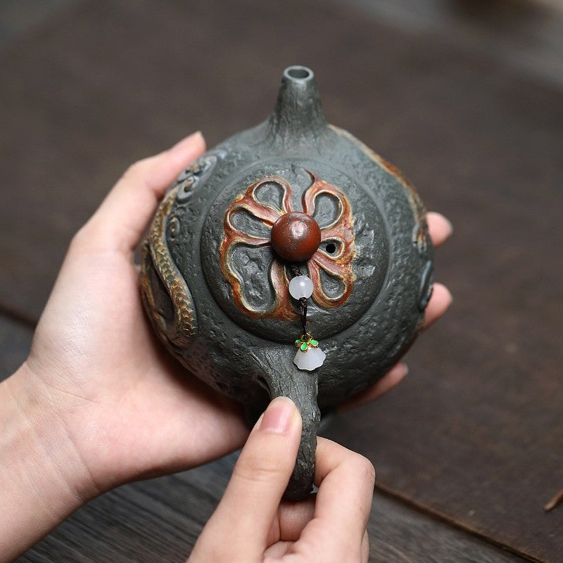 Archaistic Gong Chun Tea pot With Dragon Pearl Design Original Green Zisha Clay