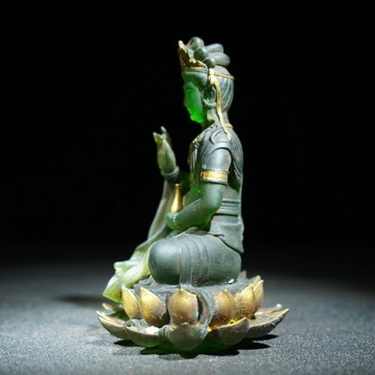 Vintage Antique Peking Glass Buddha Figurine Carving Zen Kwan Yin Statue Opening