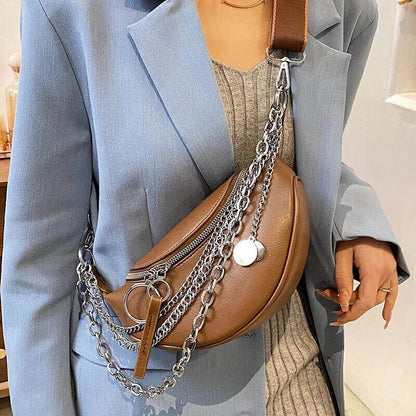 Chain Waist Belt Bag Women Leather Crossbody Fashion Phone Pack Purse Ladies