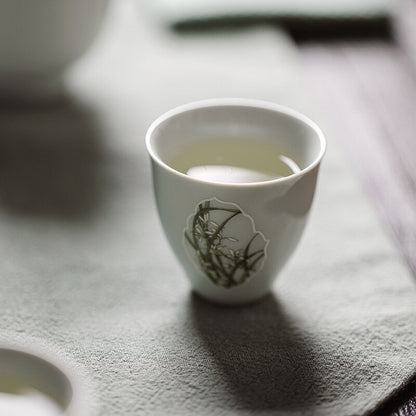 35ml Small Cup Porcelain Hand Drawn Orchid Chinese Kungfu Tea Cup Antique Style