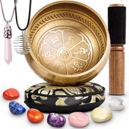 Tibetan Singing Bowl Set Handcrafted in Nepal for Meditation Yoga Stress Relief