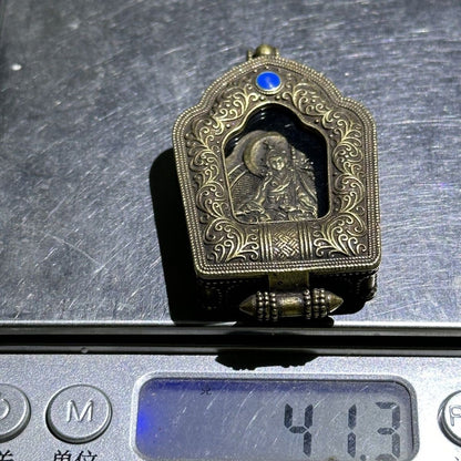 Old Brass Portable Buddha Shrine Box Pendant Amulet