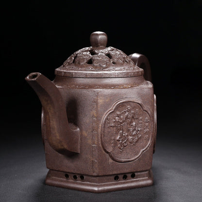 Chinese Yixing Zisha Clay Handmade Exquisite Teapot （六方（高温窑变） 底款：金鼎商标）