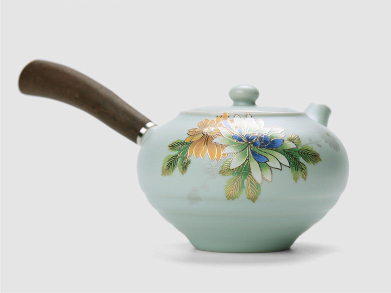 Complete Tea Set Boutique Ruyao Craft Flower Relief Tea Pot Gaiwan Tea Cups Bowl