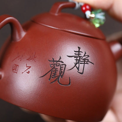 Handmade Carved Real Yixing Zisha Dicaoqing Clay Master Teapot Certificate Paper