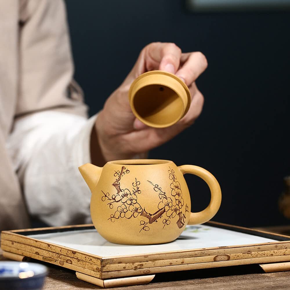250ml Yixing Purple Clay Teapot Hand Painted Plum Blossom Pot Tea Set Kung Fu
