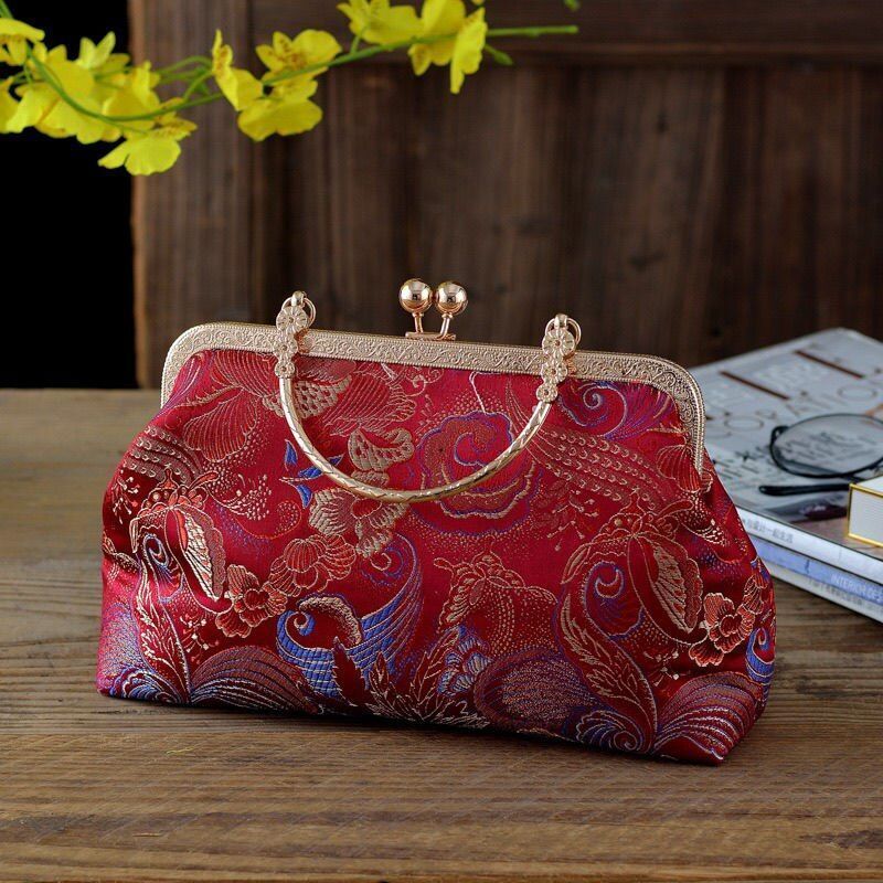 Flowers Style Vintage Kiss Lock Shell Bag Chain Shoulder Crossbody Bag Handbags