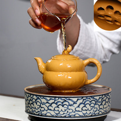 240ml Yixing Handmade Zisha Gourd Teapot Purple Clay Pot Bottle Kung Fu Tea Set