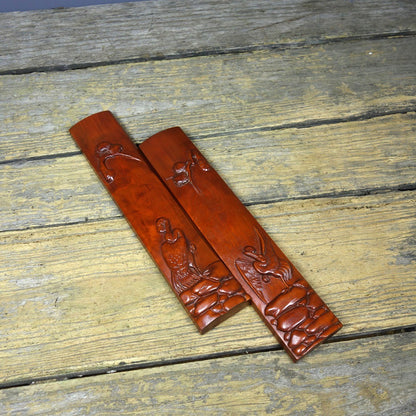 Vintage Boxwood Hand Carved Paper Weights Pine Crane Calligraphy 28.5cm