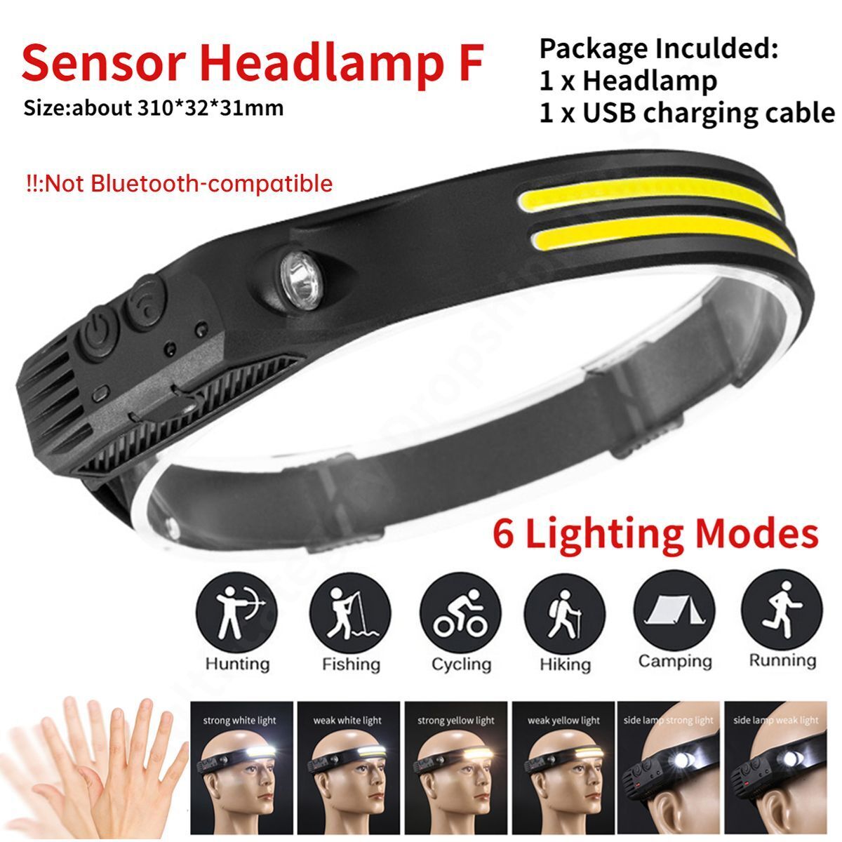 Led Induction Headlamp Cob Headlight Flashlight Bluetoothcompatible Rechargeable