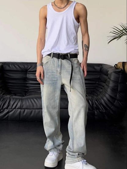Men’s Baggy Patchwork Jeans Loose Wide Leg Denim