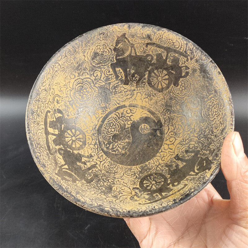 White Marble Carving Horse-Drawn Cart Dragon and Phoenix Tea Bowl Jade Bowl