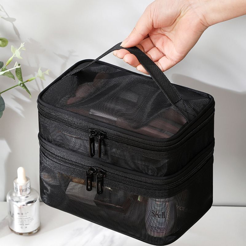 Transparent Mesh Purse Cosmetics Makeup Toiletries Traveling Organizer Bag 1 PC