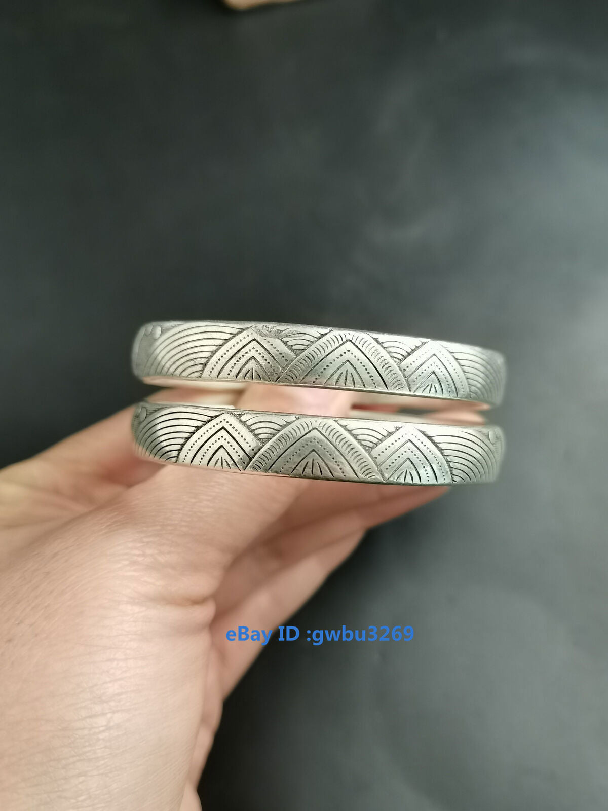 Asian Chinese Old Tibetan silver Hand-carved Bracelet 21846