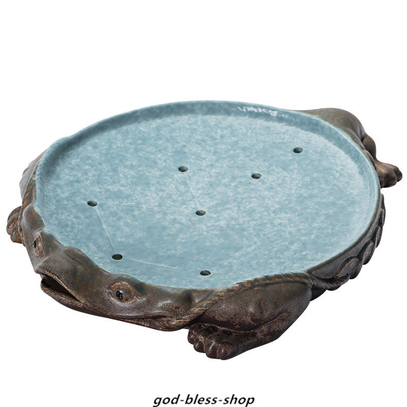 Creative Holder For Tea Pot Pottery Frog Statue Pot Mat Reservoir Tea Tray Plate