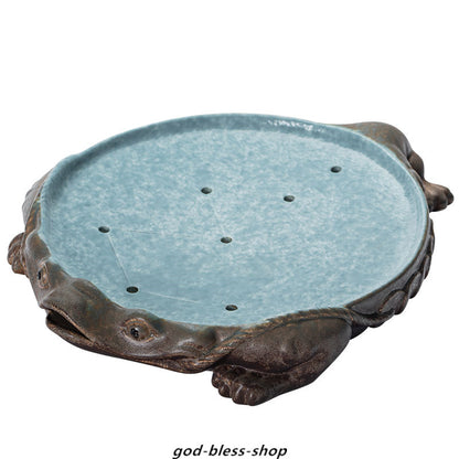 Creative Holder For Tea Pot Pottery Frog Statue Pot Mat Reservoir Tea Tray Plate
