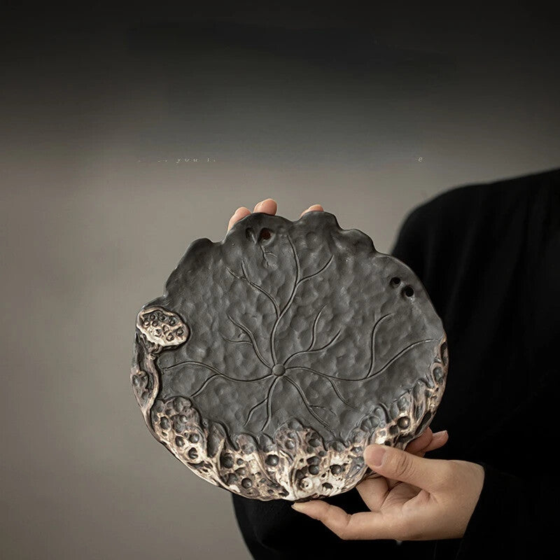Ceramic Pot Bearing Holder Hanmade Lotus Leaf Dry Bubble Tray Small Tea Tray
