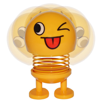 4-inch Smiley Face Bobblehead with Adhesive Feet for Mounting in Car, Cute Mini
