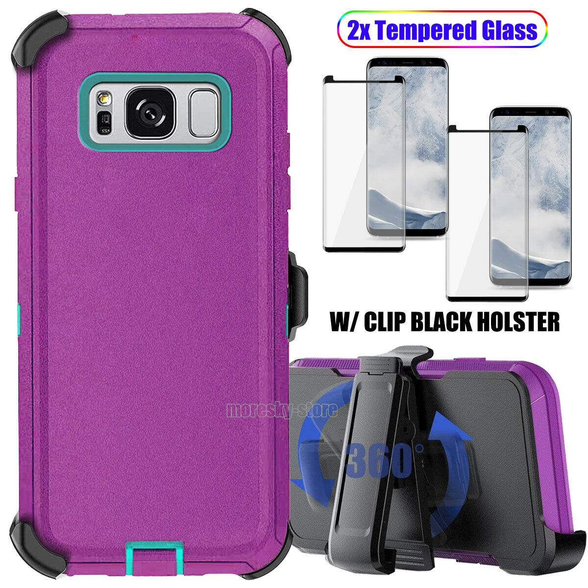 Case Clip Holster Cover, Tempered Glass Protector For Samsung Galaxy S8 Plus