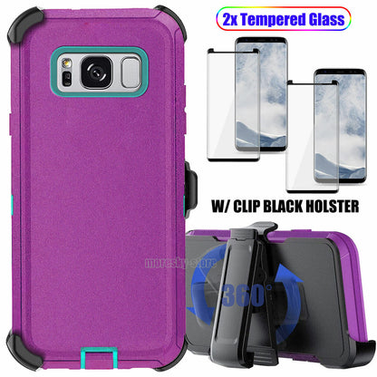 Case Clip Holster Cover, Tempered Glass Protector For Samsung Galaxy S8 Plus