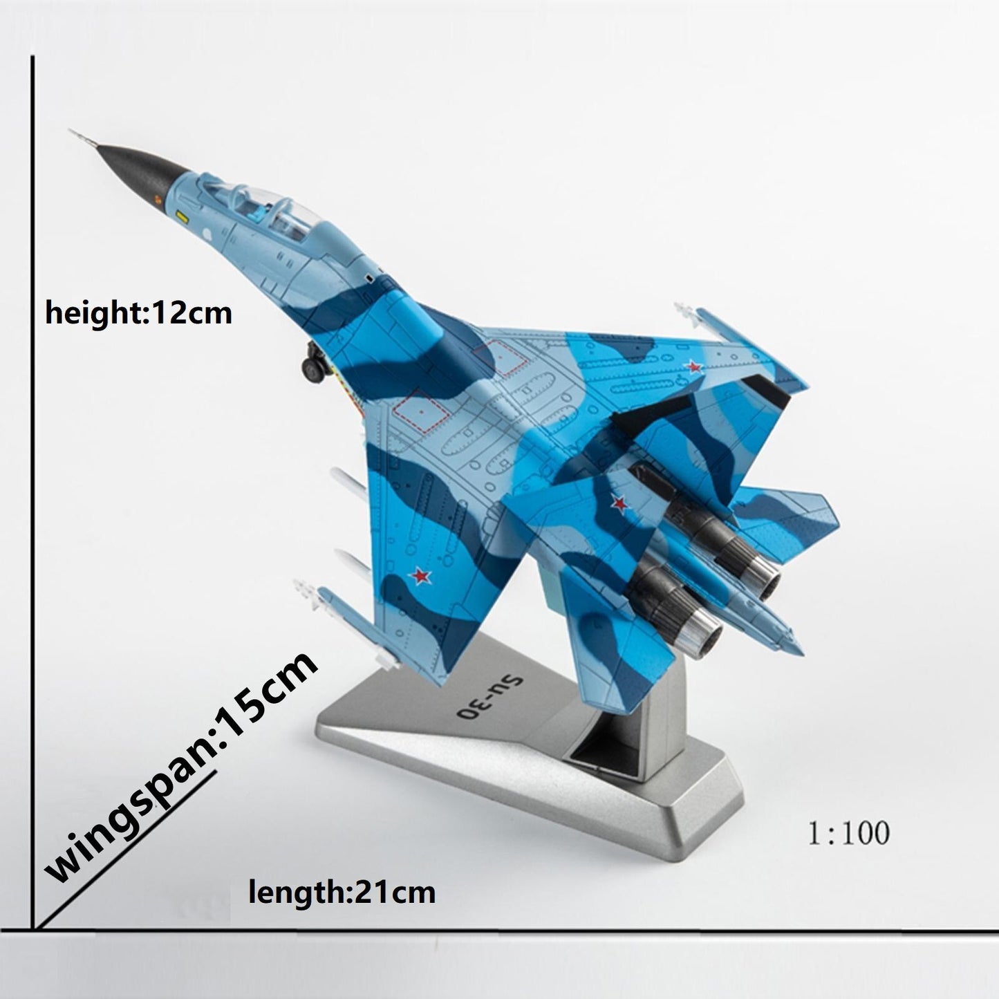 1/100 Russian Air Force SU-30MKK fighter Diecast Plane Aircraft Model Diaplay