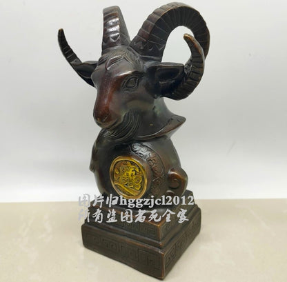 Brass Carved Goat Head Statue Paperweight Animal Collections Home Decor