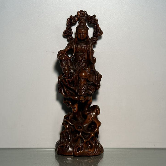 Vintage Wooden Carved Free Kuan Yin Statue Home Decor Wood Sculpture Collection