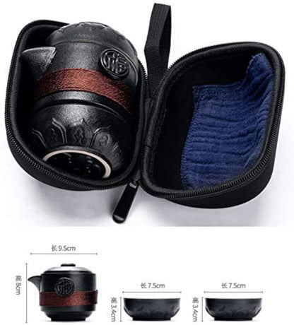 Travel Set KungFu Tea Black 200ml Pot Cups with Black Portable Packaging Bag