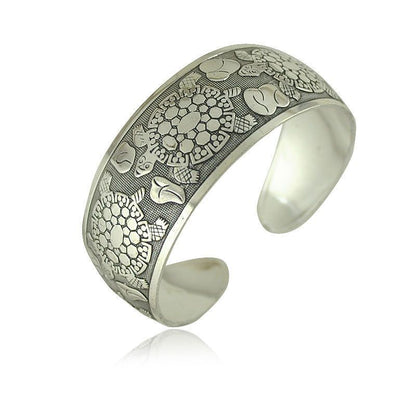 Women Fashion Bracelets Silver Plated Carved Flower Vintage Cuff Tibetan Bangles