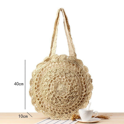 Straw Bags Round Woven Handmade Summer Beach Circle Crossbody Shoulder Bag 1 PC