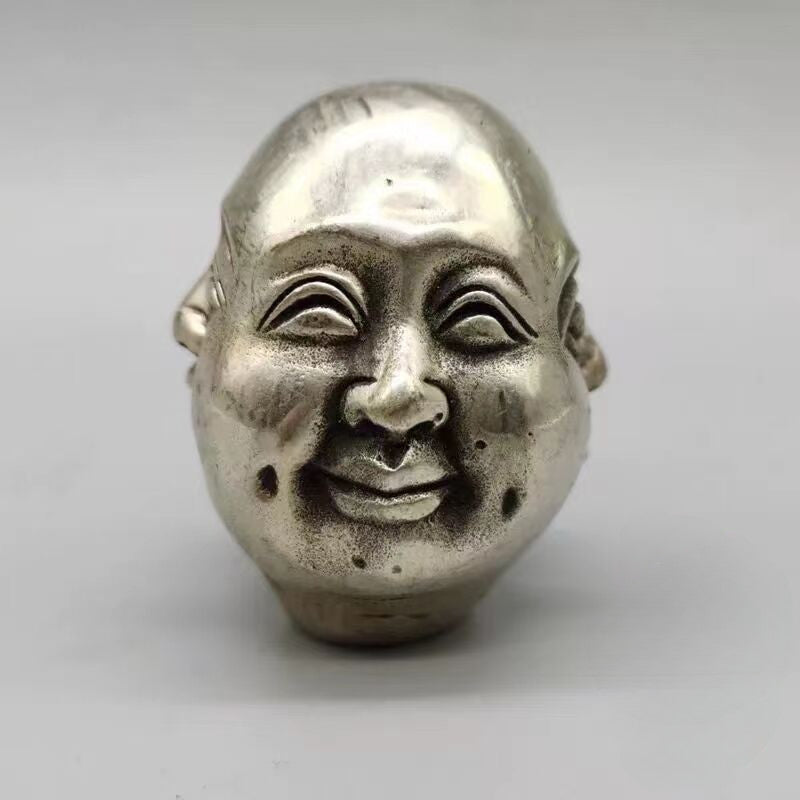 6Cm Buddhist Silver 4 Different Emotions Face Maitreya Buddha Statue -