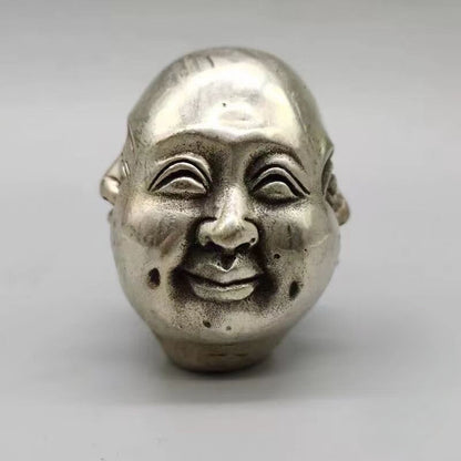 6Cm Buddhist Silver 4 Different Emotions Face Maitreya Buddha Statue -