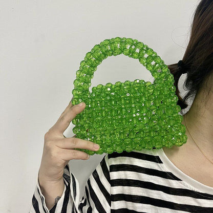 Pearl Bag Clear Acrylic Crystal Beaded Totes Handbag Women Handmade Small Bucket