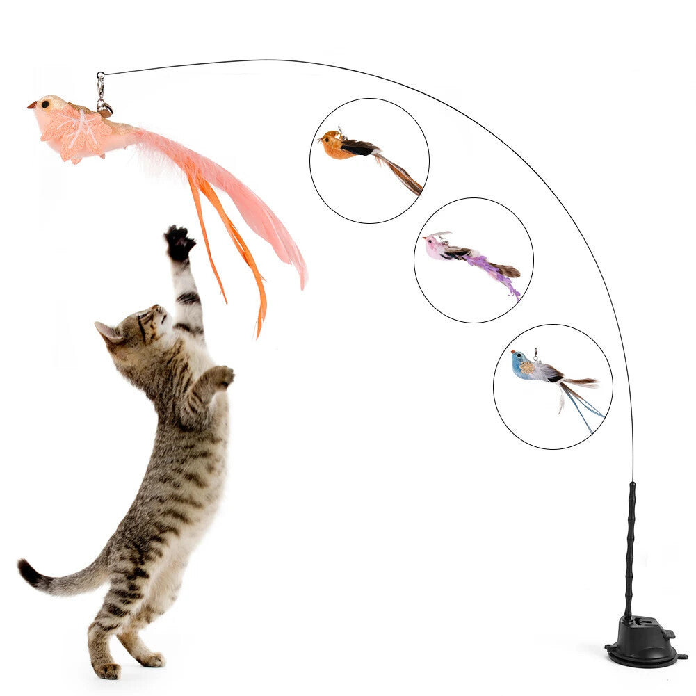 Cat Teaser Stick Replaceable Simulated Bird Cat Teaser Wand Multifunctional