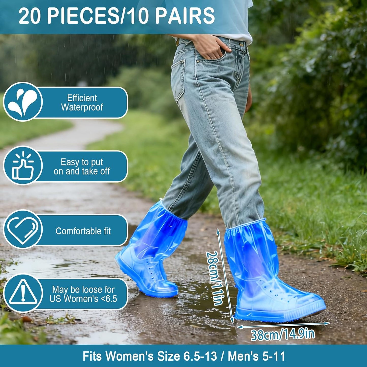 20Pcs Shoe Covers Boot Covers Plastic Disposable Waterproof Shoe Covers, Shoes C