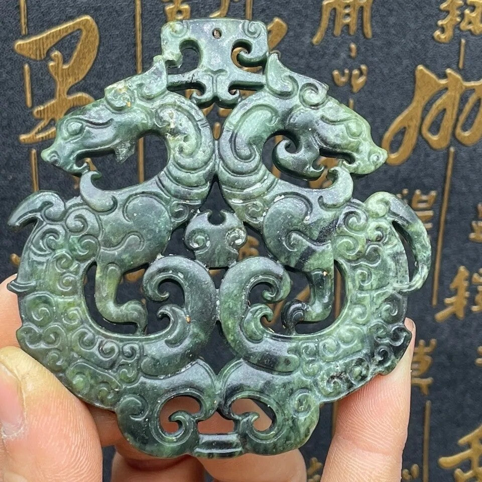 Collection China Xiuyu Double Dragon Jade Pendant Retro Jewelry Pendant