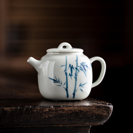 110ml Chinese Clay Pottery Porcelain Hand Painted Bamboo Flower Teapot Tea Pot