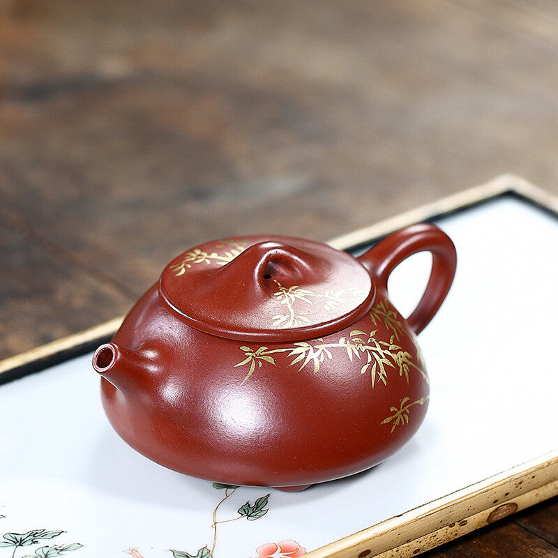 China Yixing Zisha Pottery Clovershrub Clay Handmade 200cc Bamboo Pattern Teapot