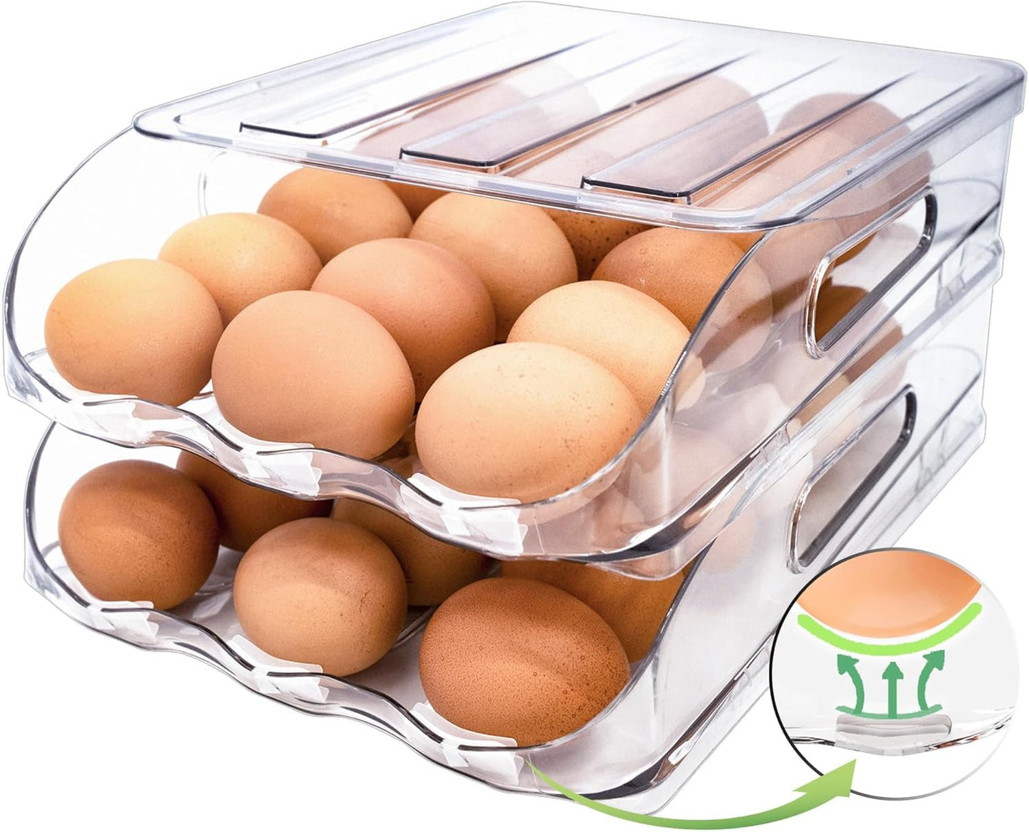 Egg Holder for Fridge, Automatic Steady Rolling Egg Container with Soft Bumpers