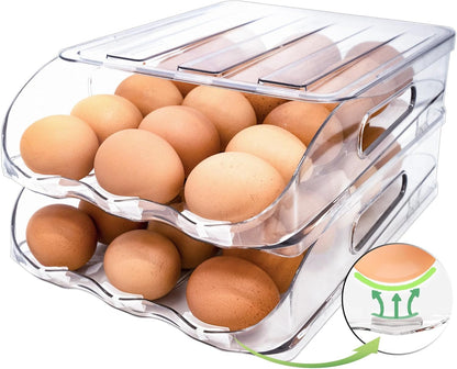 Egg Holder for Fridge, Automatic Steady Rolling Egg Container with Soft Bumpers