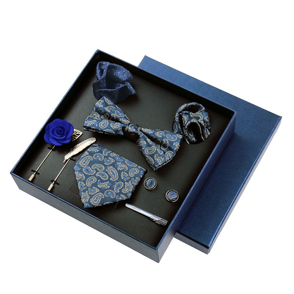 Men Ties 9Pcs Necktie Set Formal Luxury Wedding Cravat Pocket Square Silk Bowtie